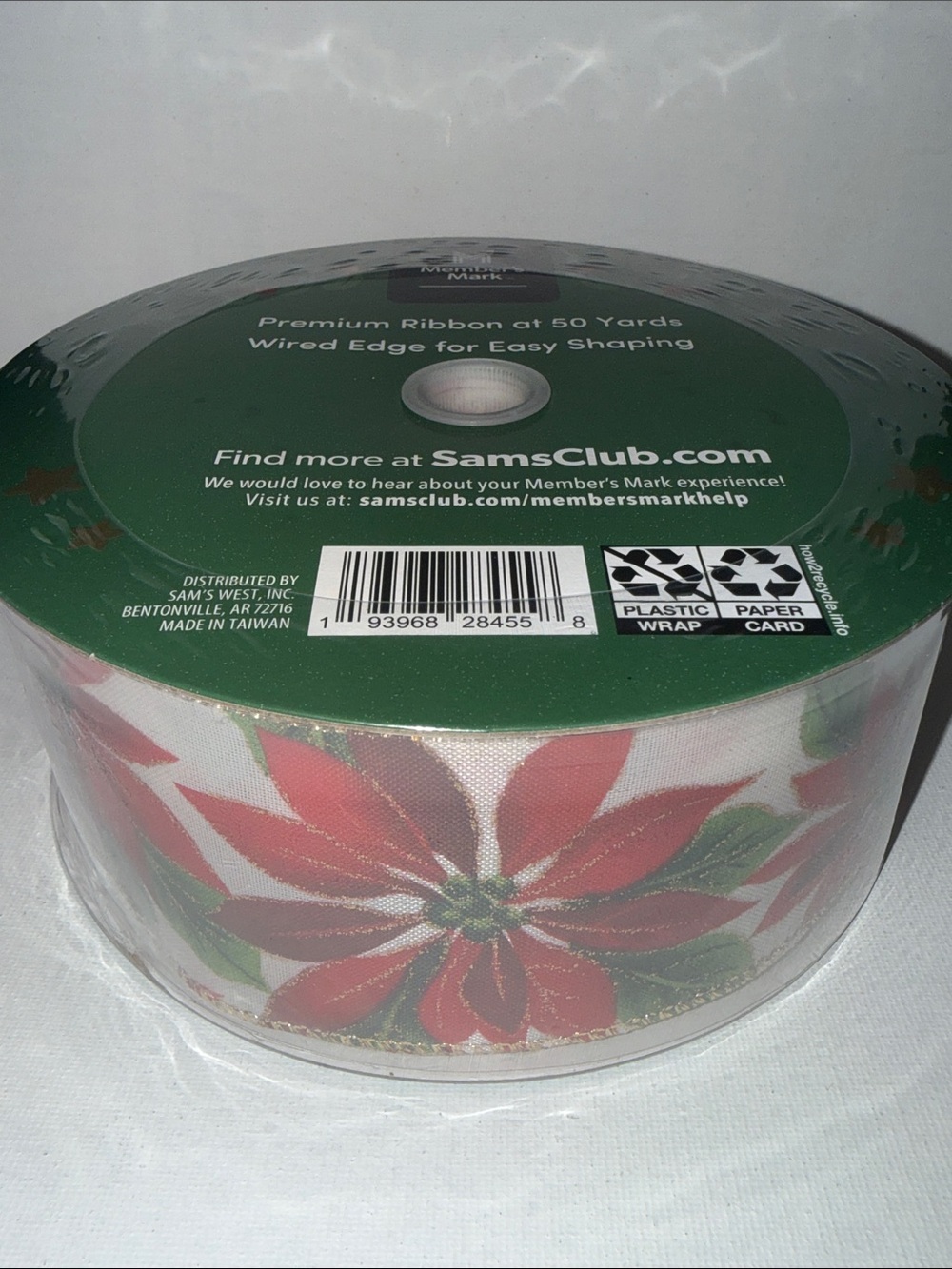 Poinsettia Holiday Garland Ribbon - Red and Green